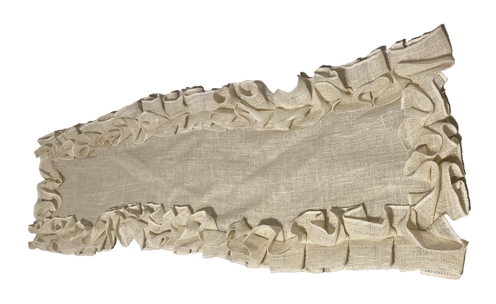 Ivory Muslin Tablerunner Farmhouse Country Cottage Core Beach Ruffle Edges 54x19